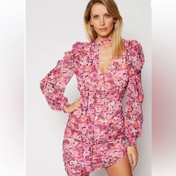 NEW For Love and Lemons Cheyenne Pink Floral Mini Dress XS - Picture 6 of 15